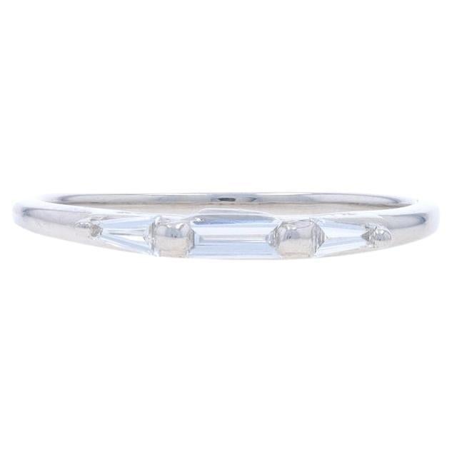 Platinum Diamond Wedding Band - Baguette .14ctw Three-Stone Ring For Sale
