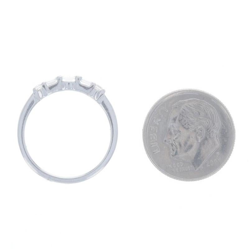 Platinum Diamond Wedding Band Baguette & Round Brilliant .20ctw Three-Stone Ring For Sale 1