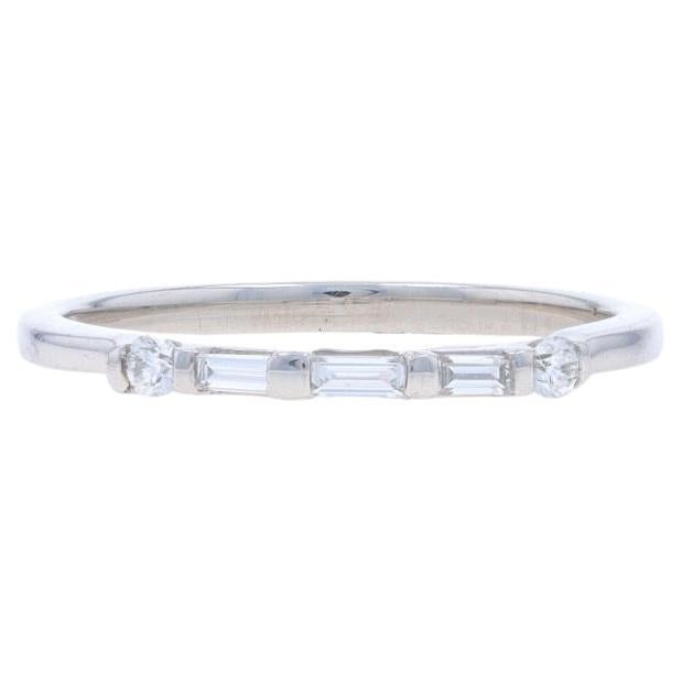 Platinum Diamond Wedding Band Baguette & Round Brilliant .20ctw Three-Stone Ring For Sale