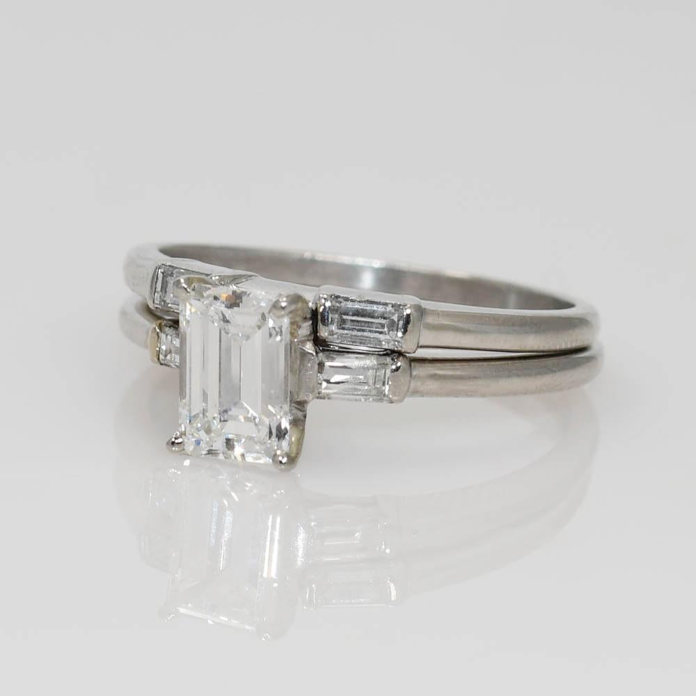 Platinum Diamond Wedding Ring Set 0.94ct In Excellent Condition For Sale In Laguna Beach, CA