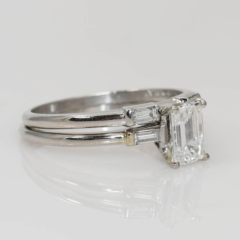 Women's or Men's Platinum Diamond Wedding Ring Set 0.94ct For Sale