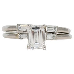 Used Platinum Diamond Wedding Ring Set 0.94ct
