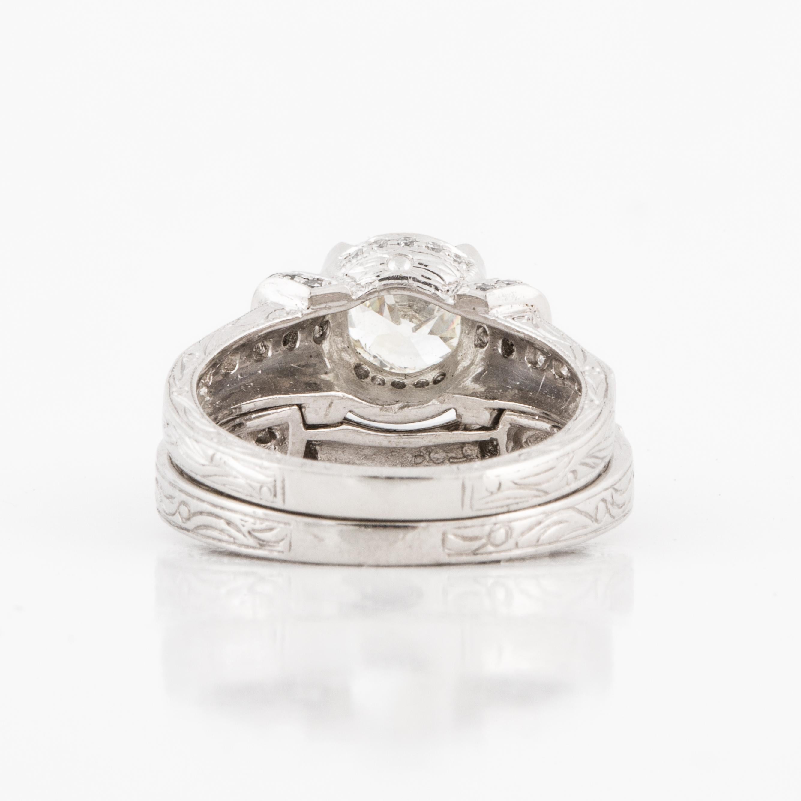 Women's GIA Certified 1.19 Carat Old European Cut Diamond Wedding Ring Set