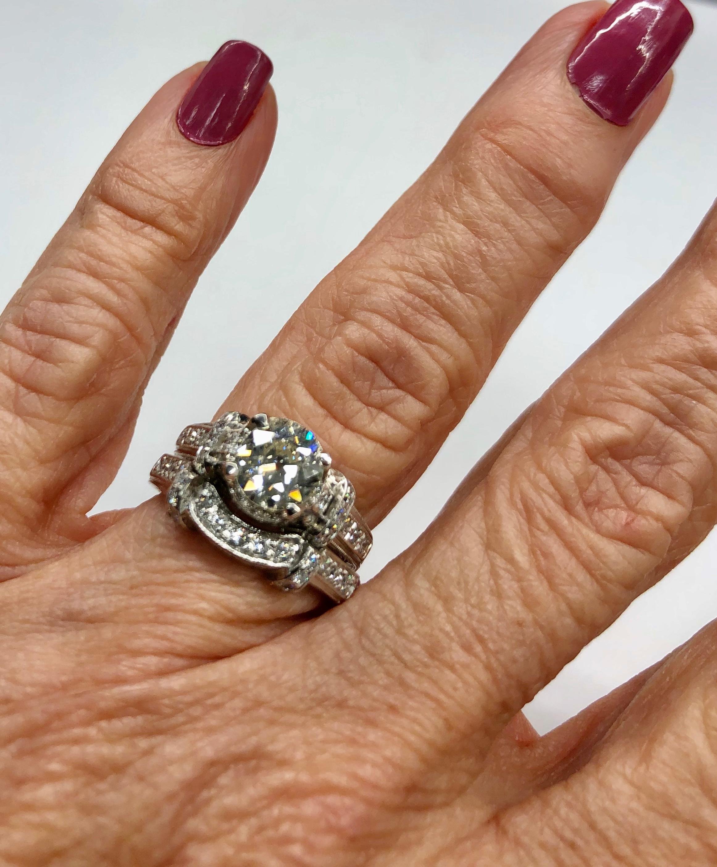 GIA Certified 1.19 Carat Old European Cut Diamond Wedding Ring Set 1