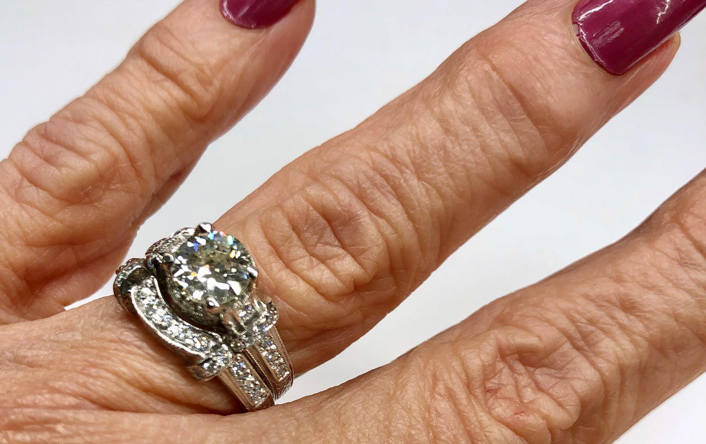 GIA Certified 1.19 Carat Old European Cut Diamond Wedding Ring Set 2