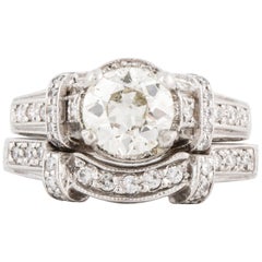 GIA Certified 1.19 Carat Old European Cut Diamond Wedding Ring Set