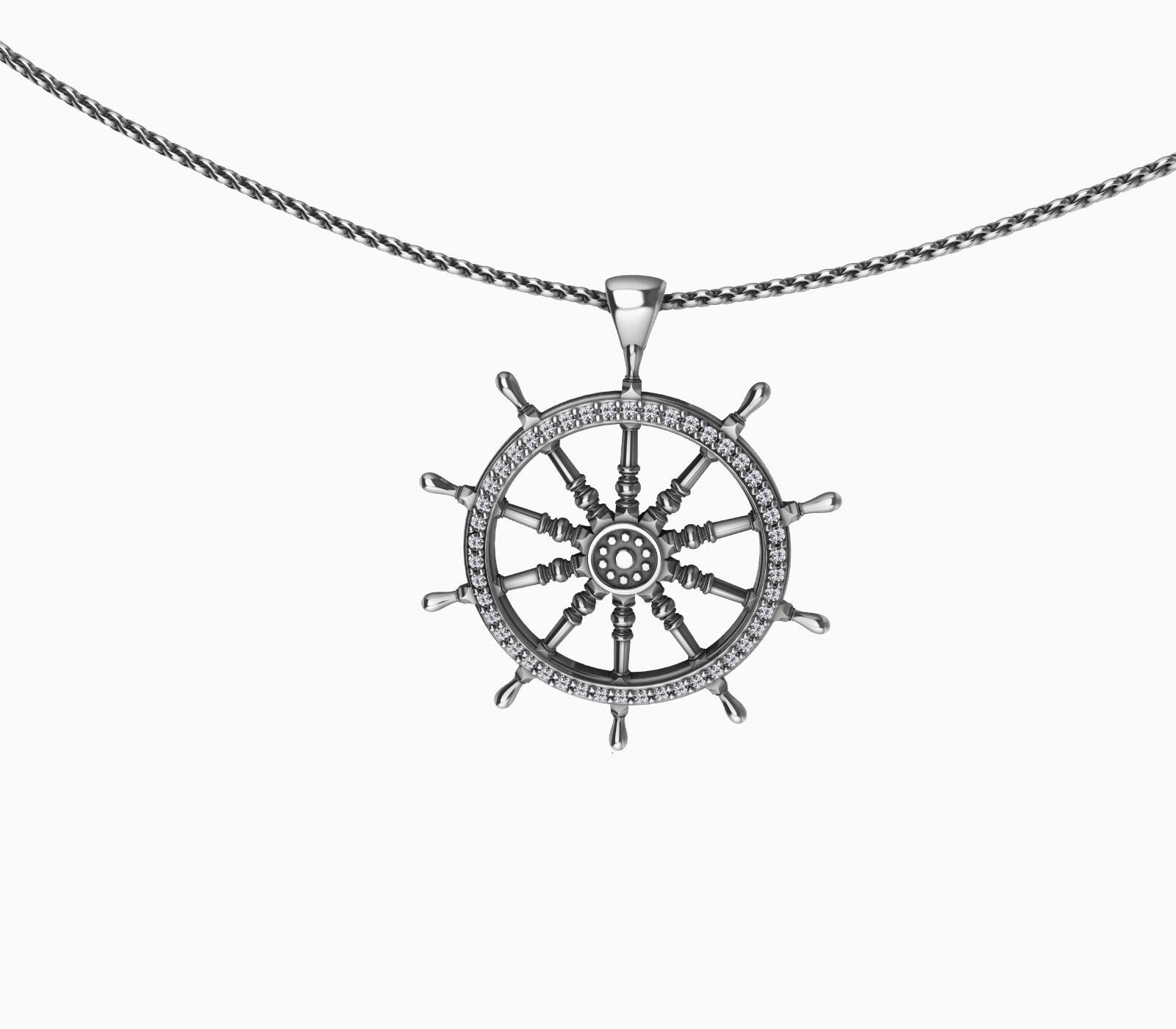 Contemporary Platinum  Diamond Women's 18 inch Captain Sailors Wheel Pendant For Sale
