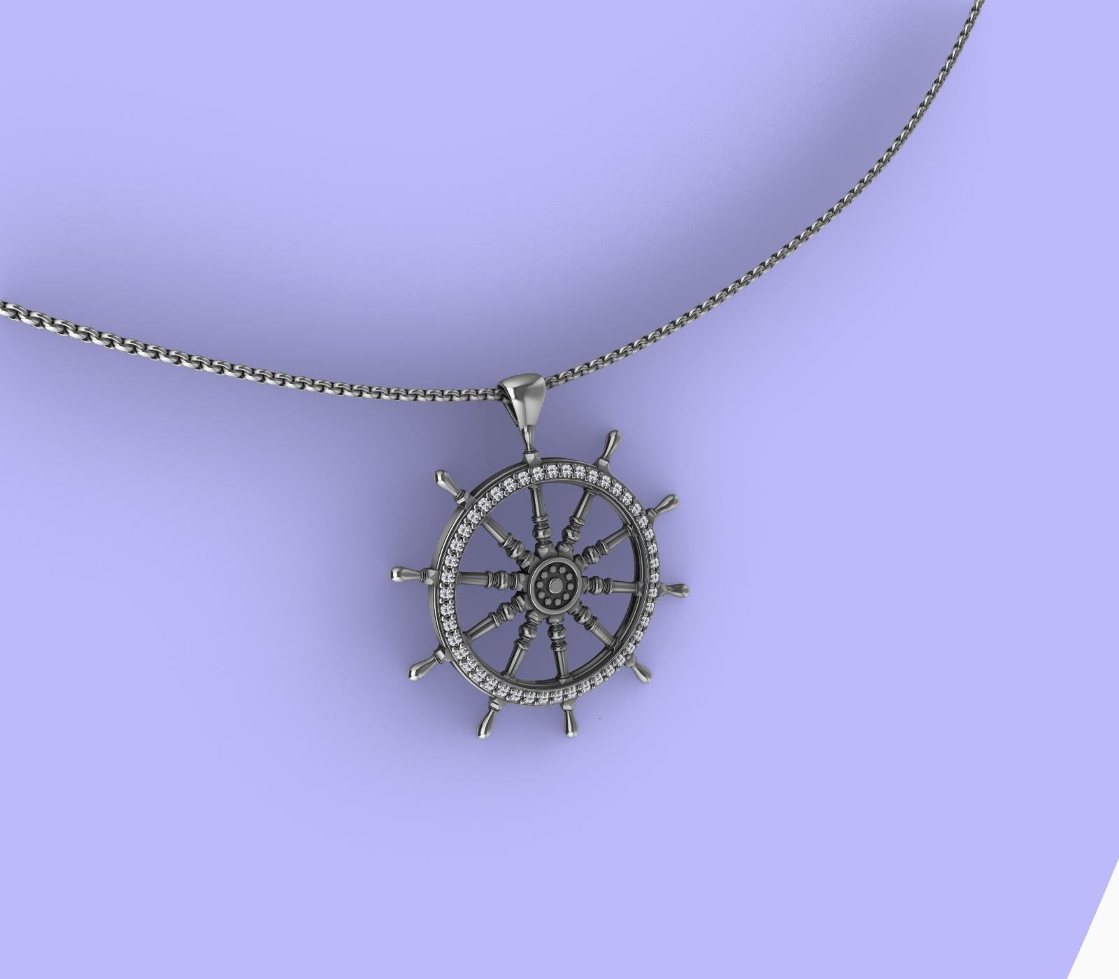Platinum  Diamond Women's 18 inch Captain Sailors Wheel Pendant In New Condition For Sale In New York, NY