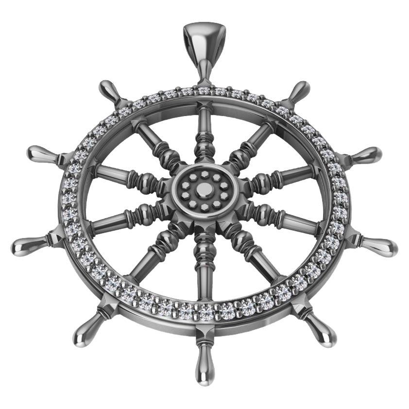 Platinum  Diamond Women's 18 inch Captain Sailors Wheel Pendant For Sale