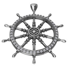 Platinum  Diamond Women's 18 inch Captain Sailors Wheel Pendant