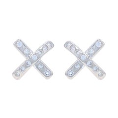 Platinum Diamond X Large Stud Earrings - Round Brilliant 1.00ctw Pierced