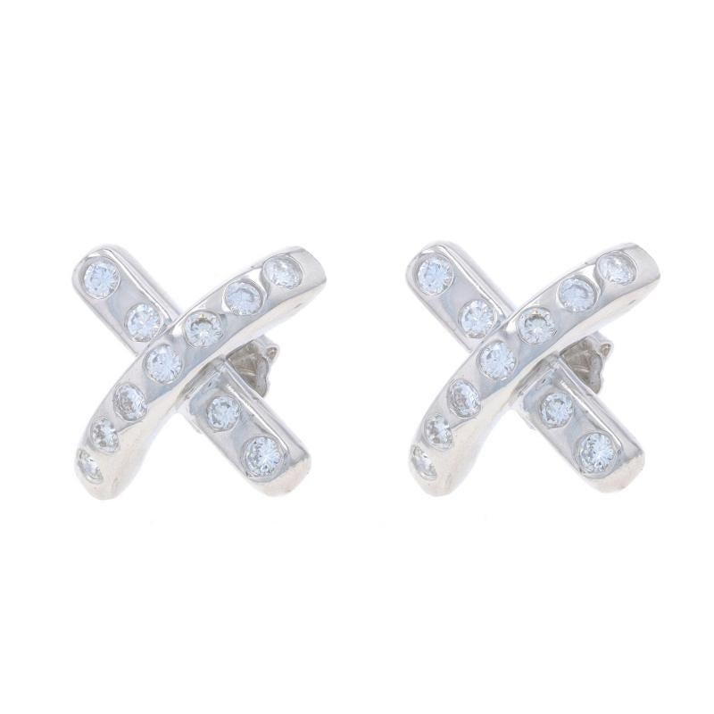 Round Cut Platinum Diamond X Large Stud Earrings - Round Brilliant 1.00ctw Pierced For Sale