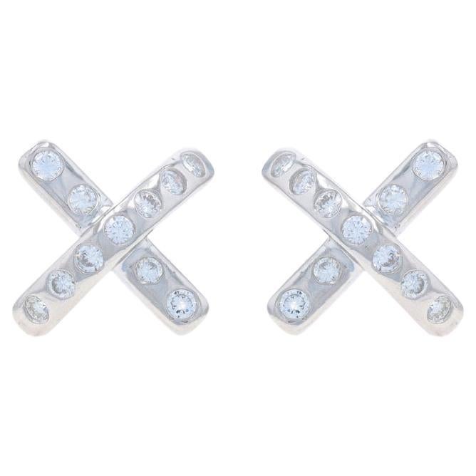 Platinum Diamond X Large Stud Earrings - Round Brilliant 1.00ctw Pierced For Sale