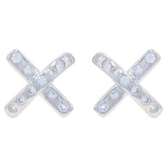 Platinum Diamond X Large Stud Earrings - Round Brilliant 1.00ctw Pierced