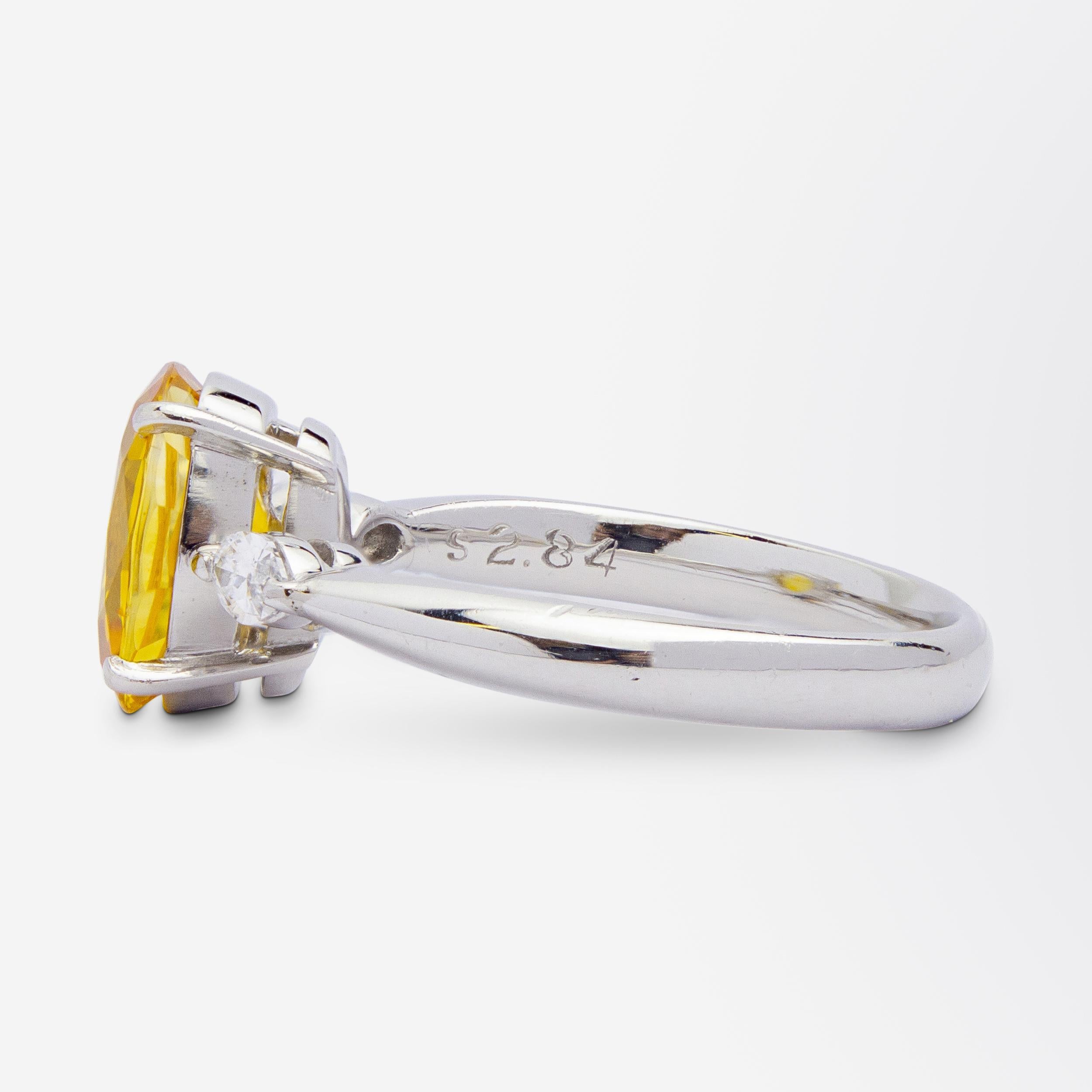 Oval Cut Platinum, Diamond & Yellow Sapphire Ring For Sale