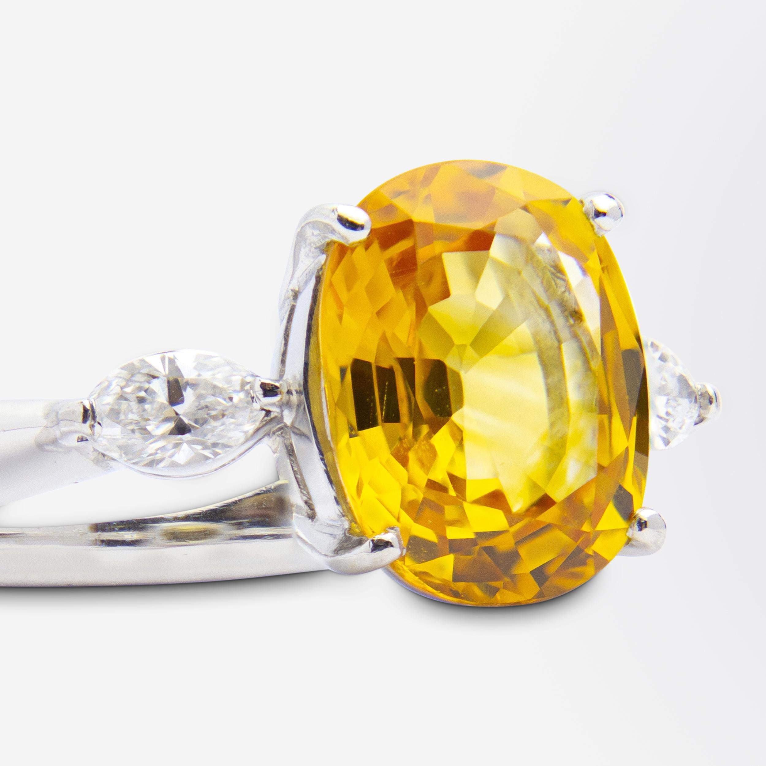 Women's or Men's Platinum, Diamond & Yellow Sapphire Ring For Sale