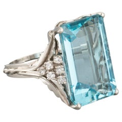 Platinum Diamonds and 17 Carats Aquamarine French Vintage Ring