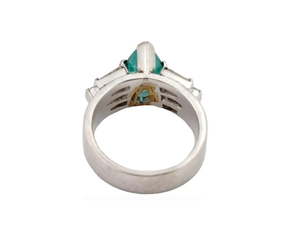 Women's Platinum Diamonds And Emerald Engagement Ring For Sale
