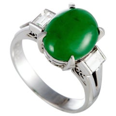 Platinum Diamonds and Jade Oval Ring