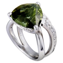 Platinum Diamonds and Trillion Cut Green Tourmaline Ring