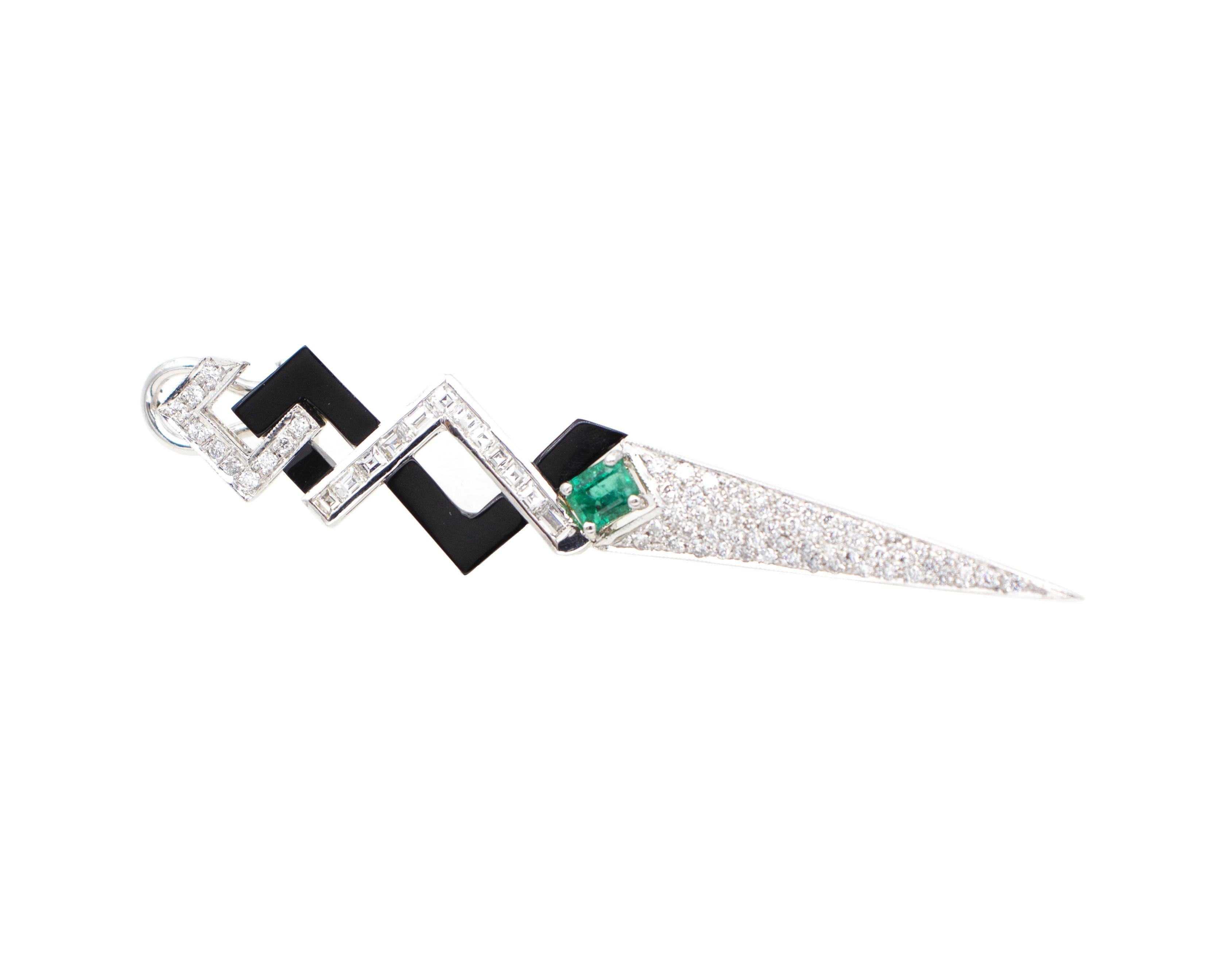 Retro Platinum Diamonds Fancy Cuts, Emeralds, Onyx, Clip-On Fashion Earrings