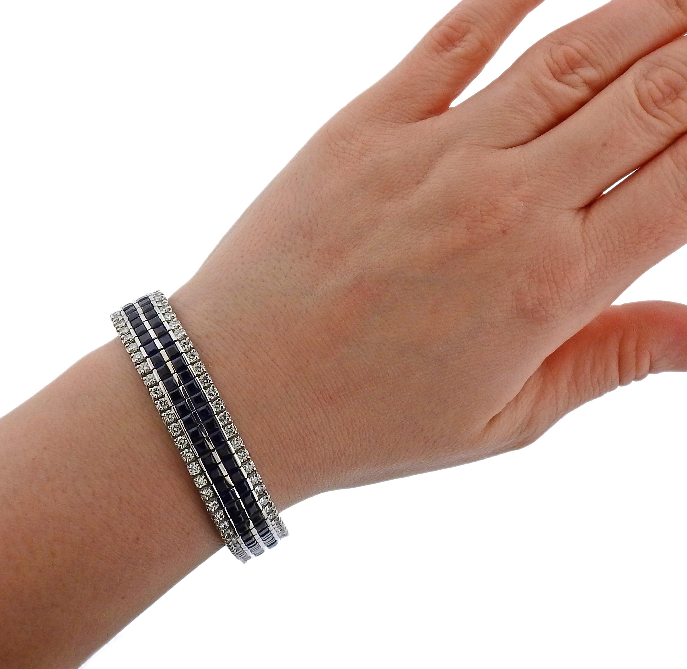 Women's Platinum Diamonds French Cut Sapphire Bracelet For Sale