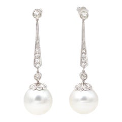 Platinum, Diamonds, Pearls Dangle Earrings