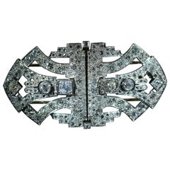 Platinum Double Clip Brooch Set with 6 Carat of Diamonds