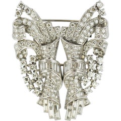 Platinum Double Clip Brooch with Diamonds