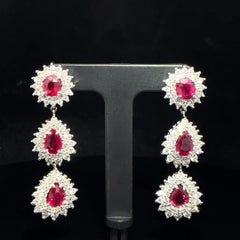 Platinum Double Dangle Diamond Halo GUBELIN Certified Fine Ruby Earrings