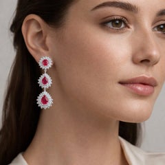 Platinum Double Dangle Diamond Halo GUBELIN Certified Red Ruby Earrings