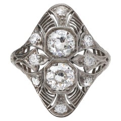 Platinum Double Decker 1.70 Carat Diamond Deco Ring, circa 1920s