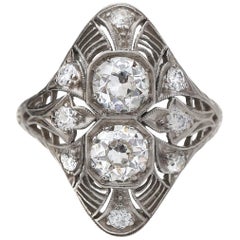 Platinum Double Decker 1.70 Carat Diamond  Deco Ring, circa 1920s