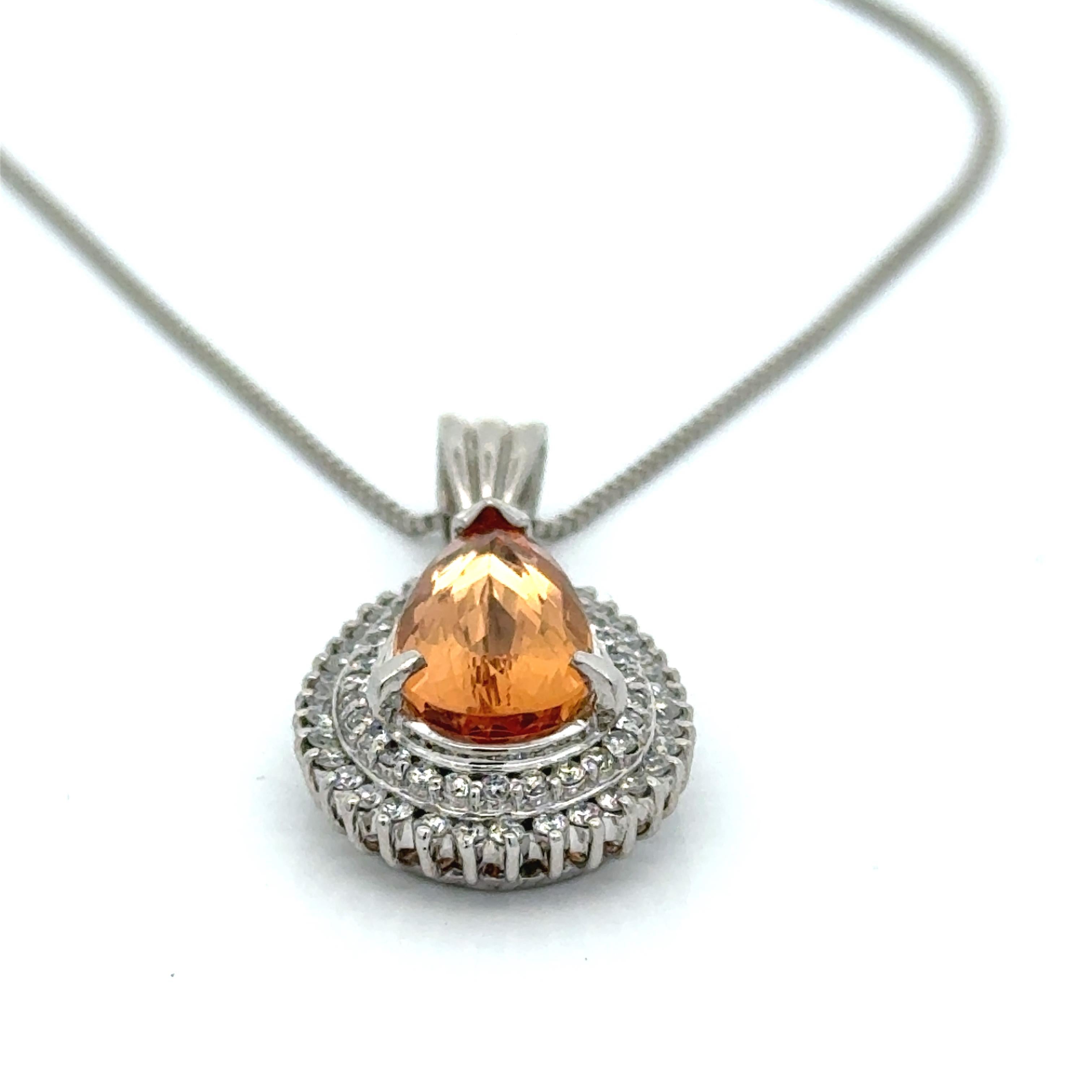 Modern Platinum, Double Halo Diamond and Topaz Necklace For Sale