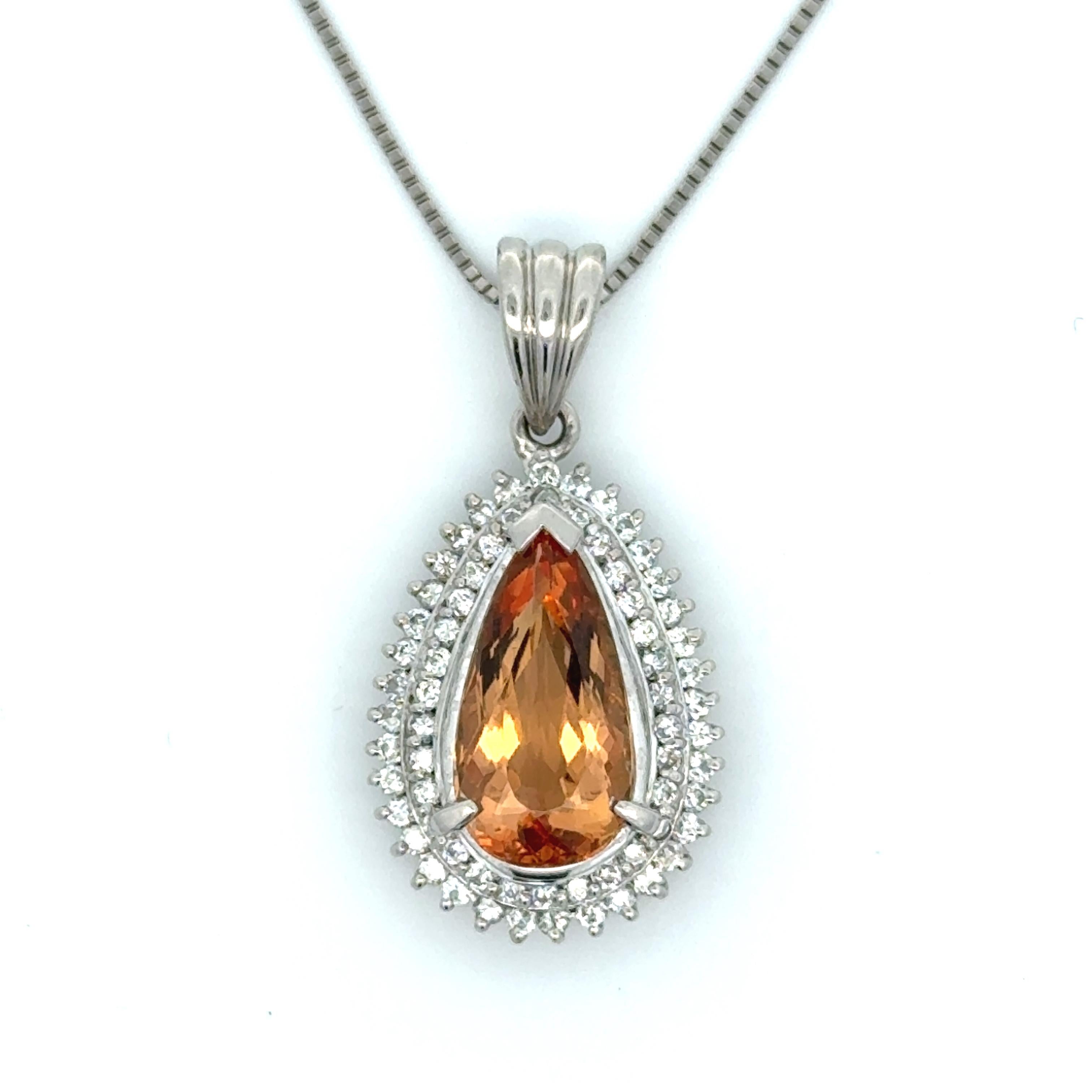 Platinum, Double Halo Diamond and Topaz Necklace In Good Condition For Sale In Derby, NY