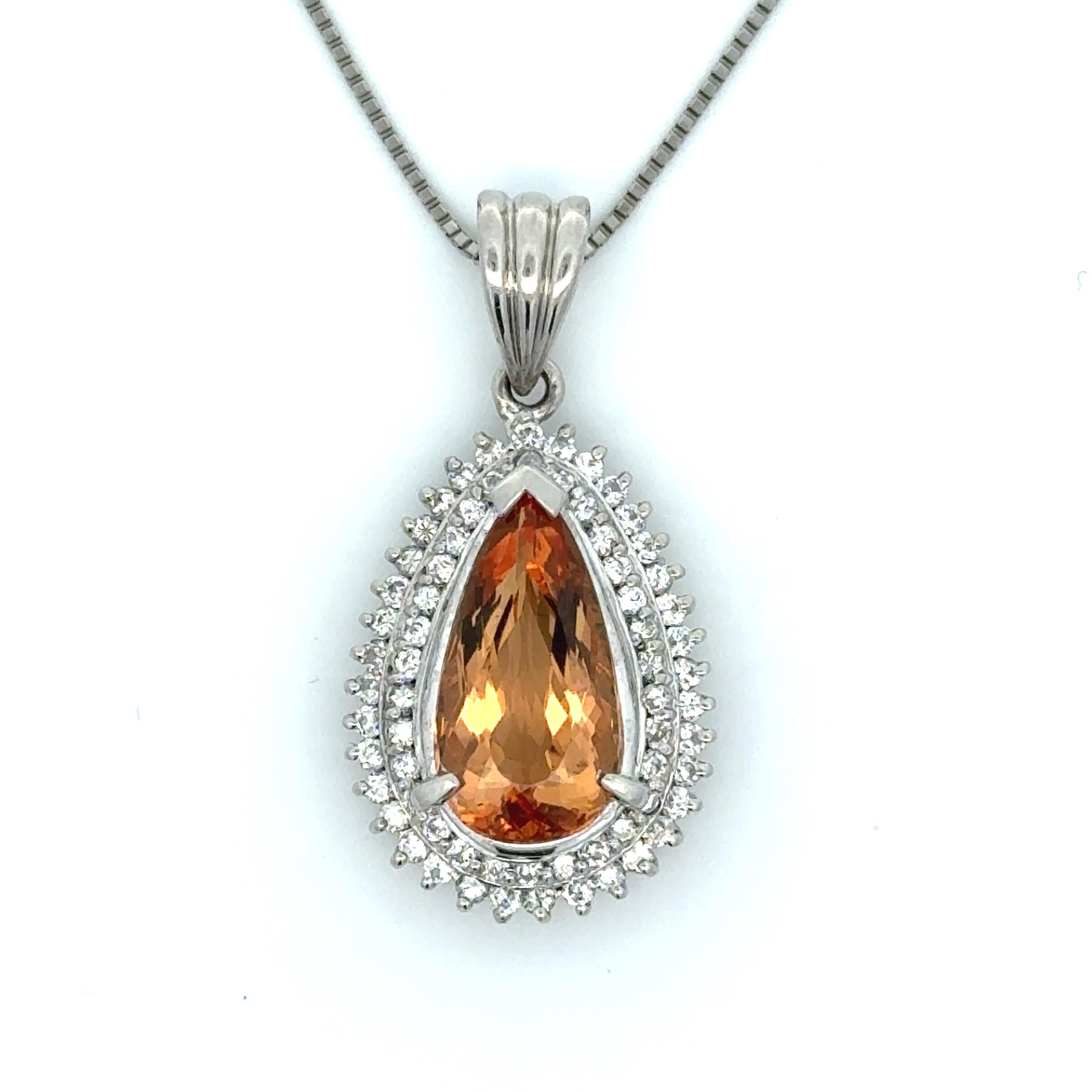 Women's Platinum, Double Halo Diamond and Topaz Necklace For Sale