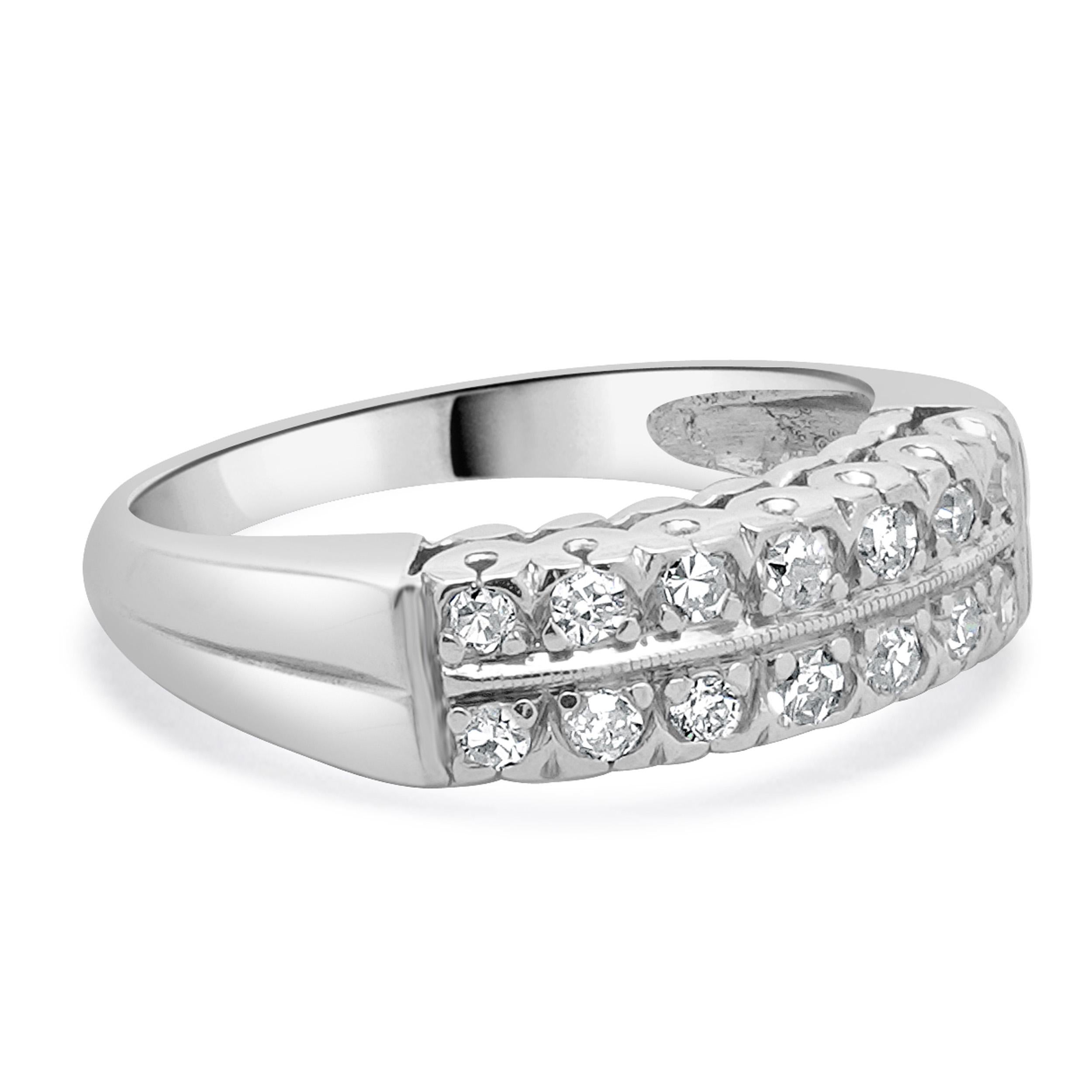 Platin Doppelreihiger Diamantring (Einfacher Schliff) im Angebot