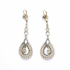 Platinum Drop Earrings with Diamonds, Sapphires and Pearls – Art Déco Period