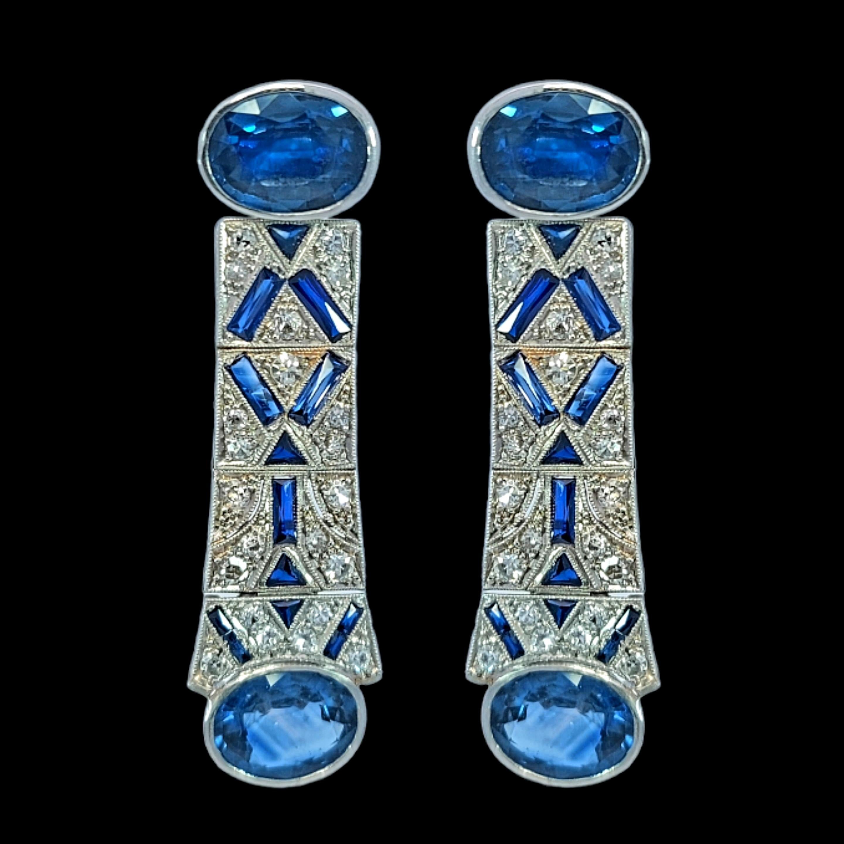 Artisan Platinum Earrings with 12 Ct. Sapphires & 1.3 Ct Diamonds For Sale