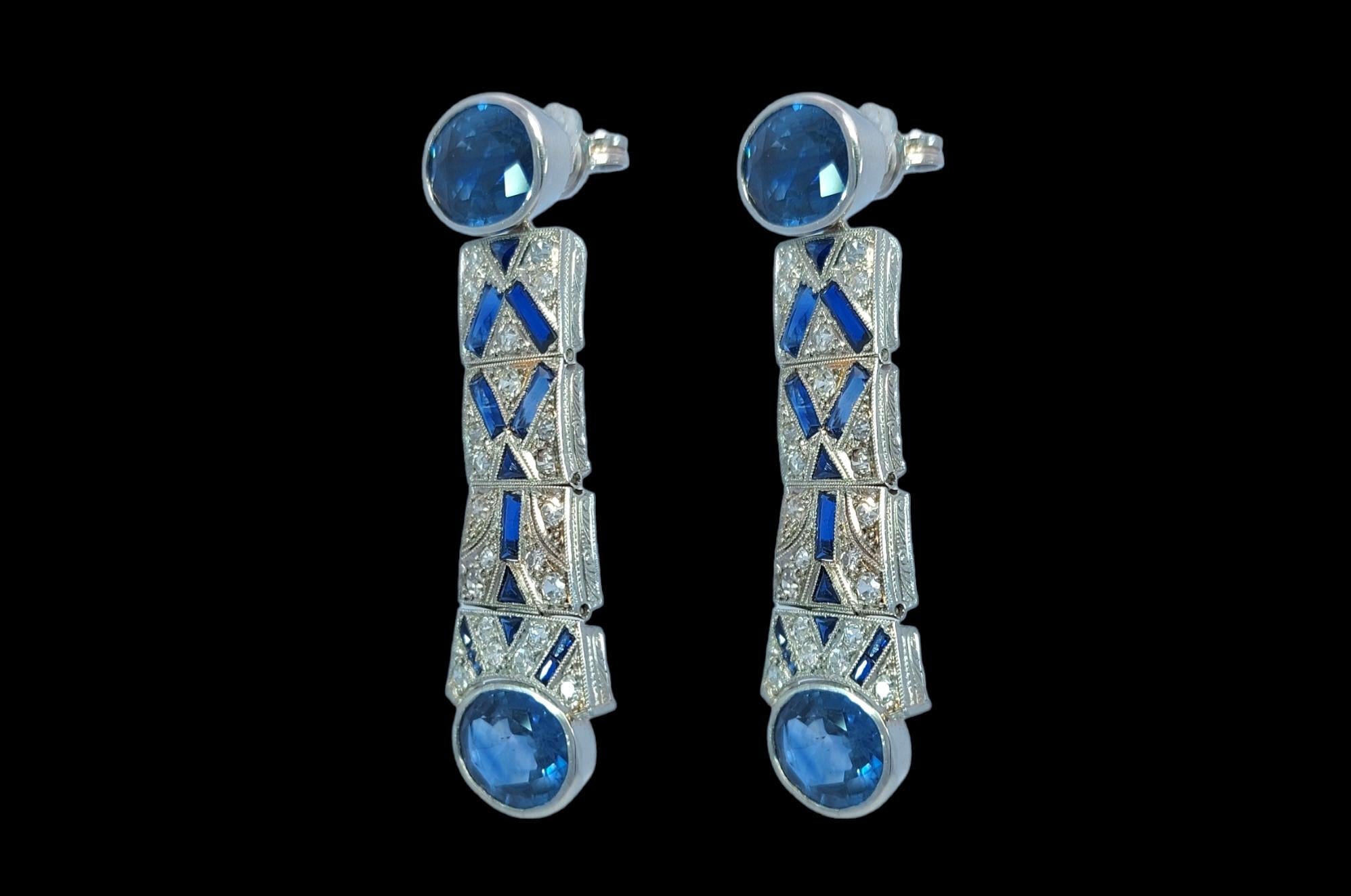 Oval Cut Platinum Earrings with 12 Ct. Sapphires & 1.3 Ct Diamonds For Sale