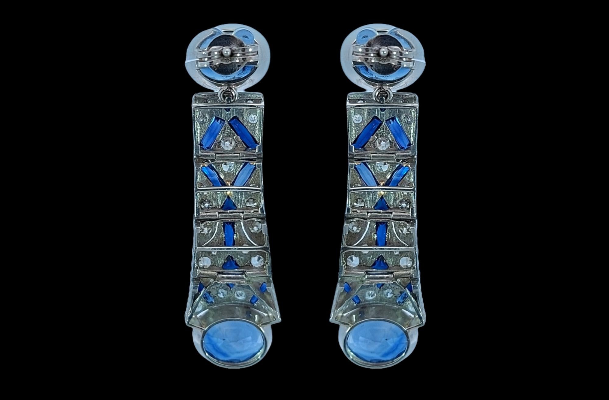 Women's or Men's Platinum Earrings with 12 Ct. Sapphires & 1.3 Ct Diamonds For Sale