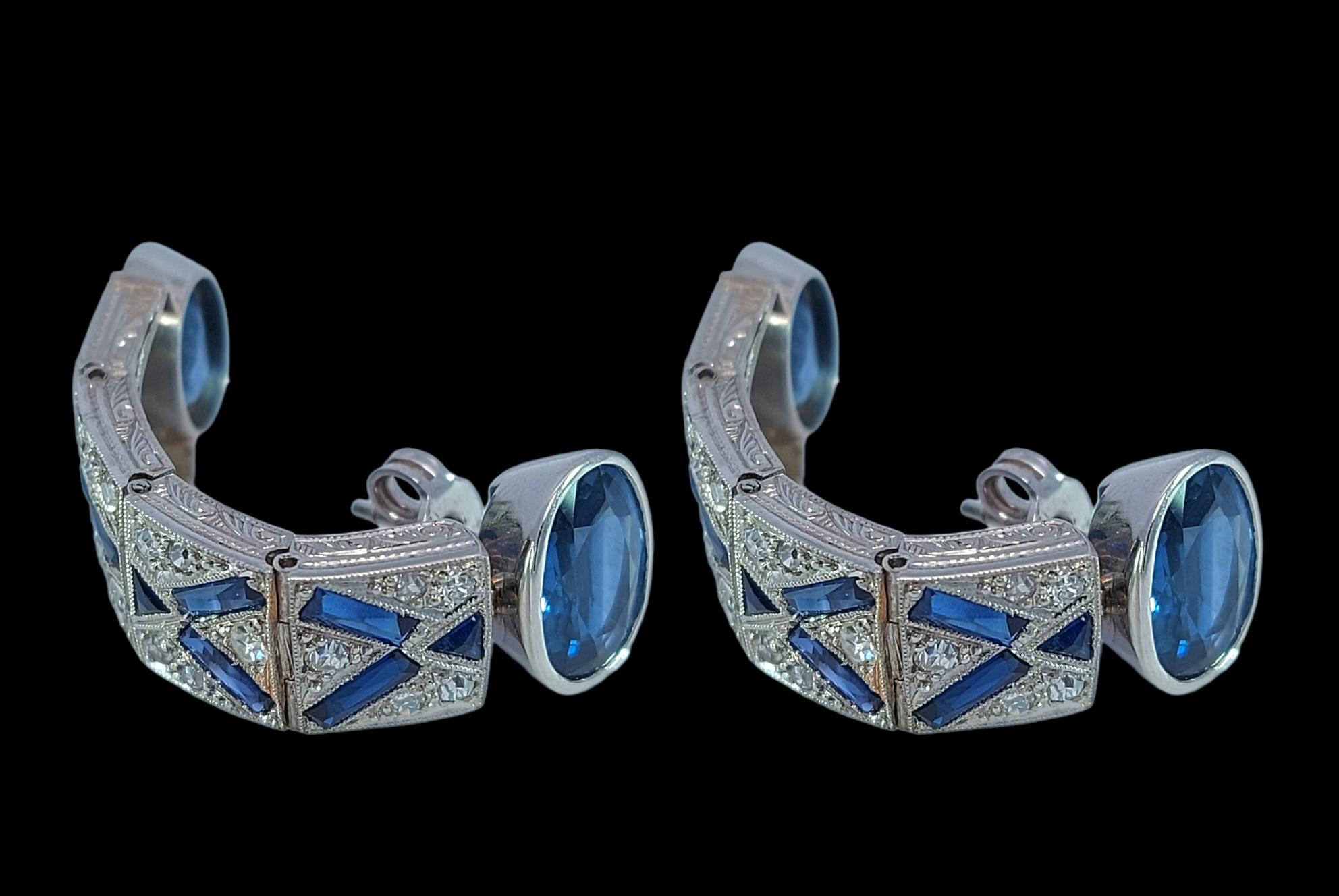 Platinum Earrings with 12 Ct. Sapphires & 1.3 Ct Diamonds For Sale 2