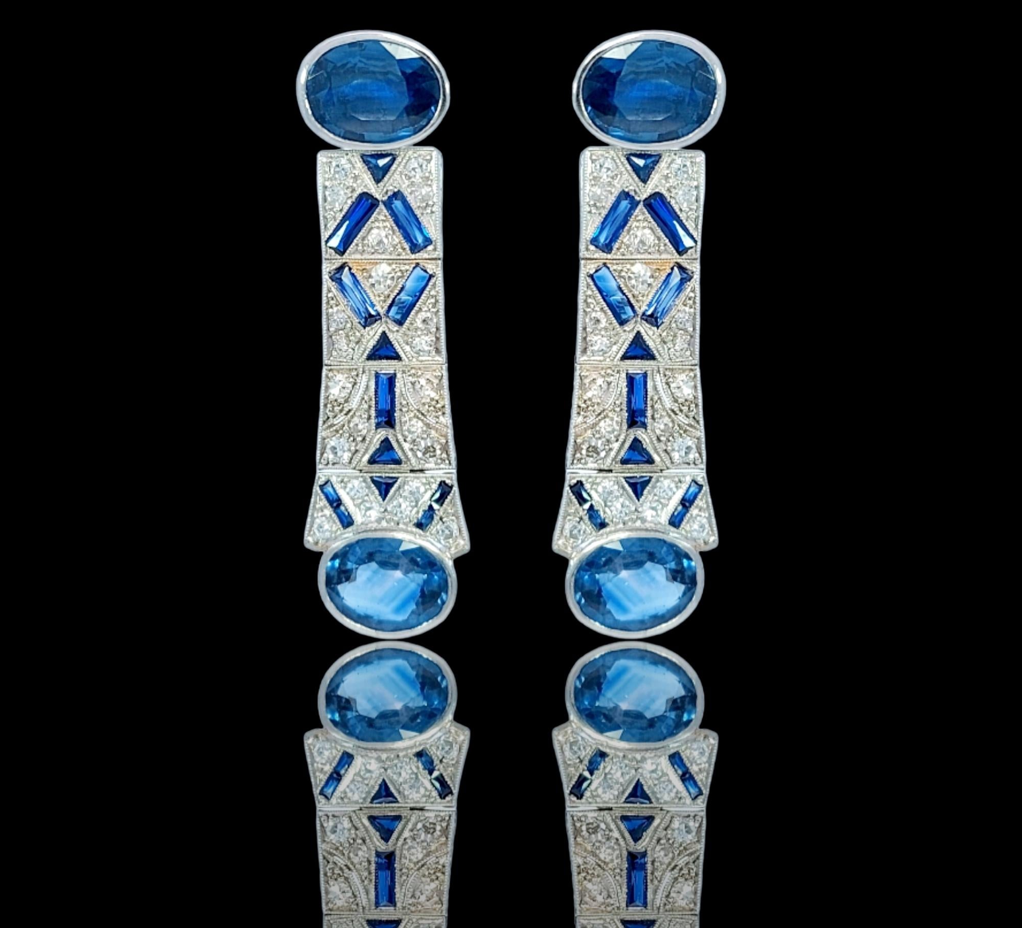 Platinum Earrings with 12 Ct. Sapphires & 1.3 Ct Diamonds For Sale 3