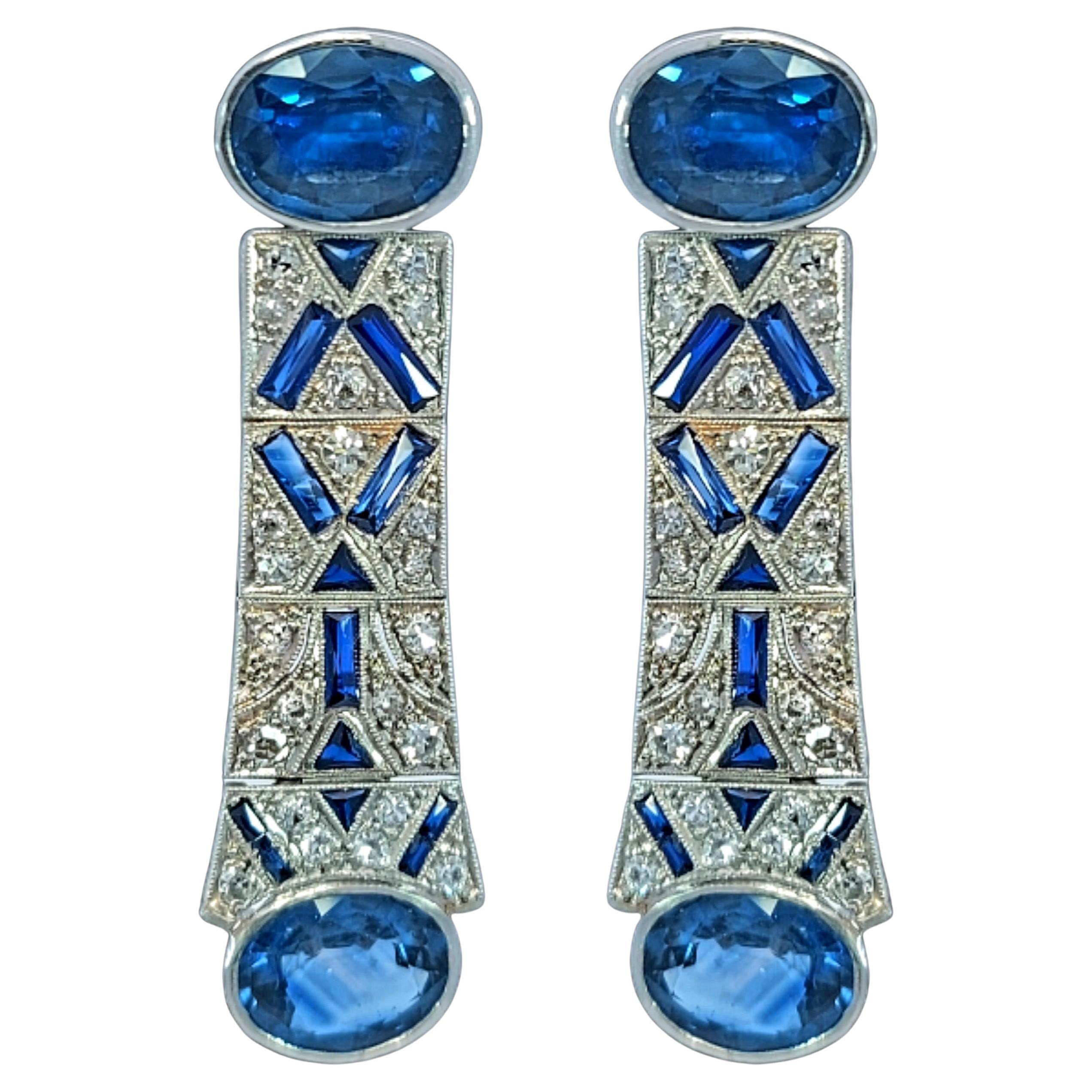 Platinum Earrings with 12 Ct. Sapphires & 1.3 Ct Diamonds For Sale