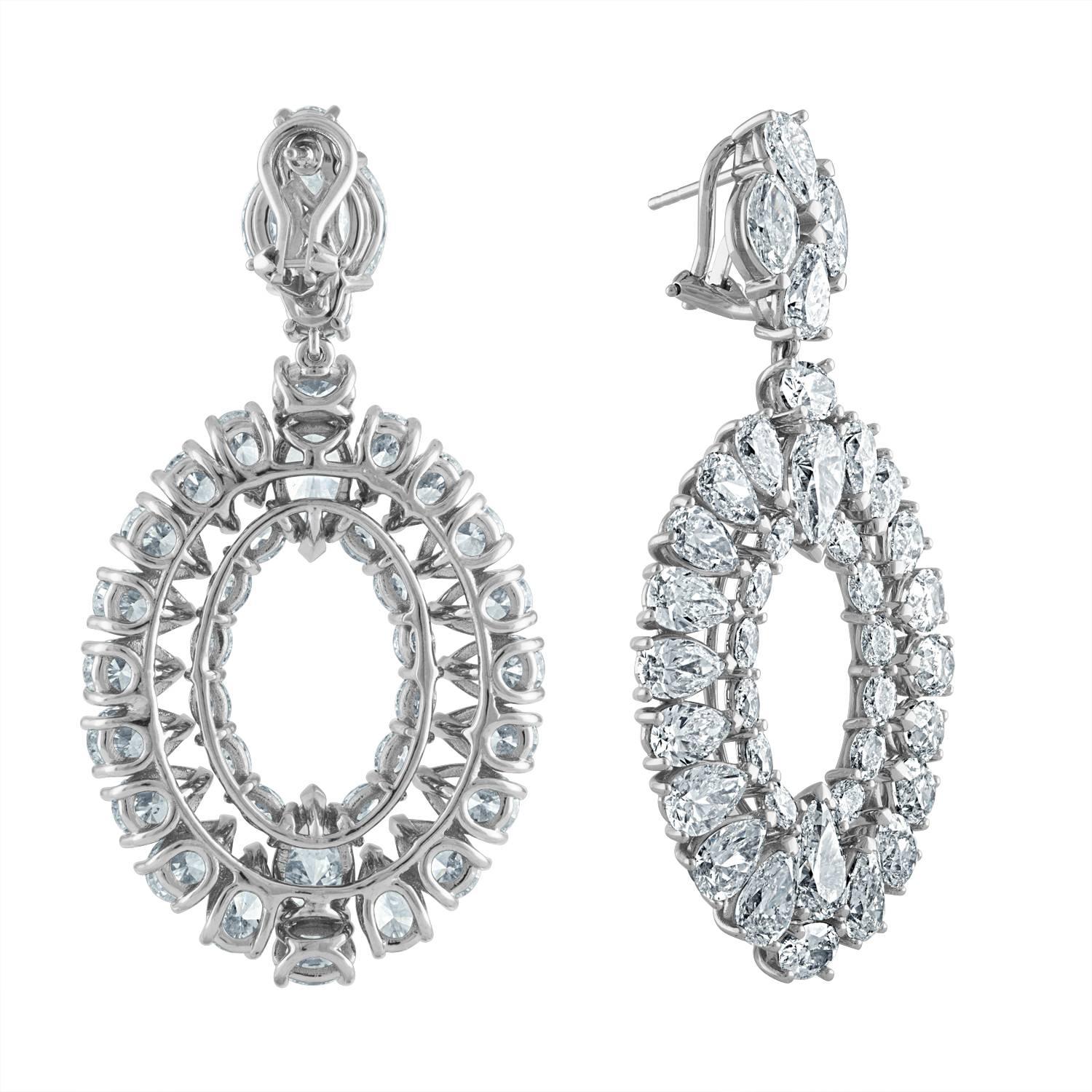 Platinum Earrings with 31.27 Carat of Fancy Shapes Diamonds 1