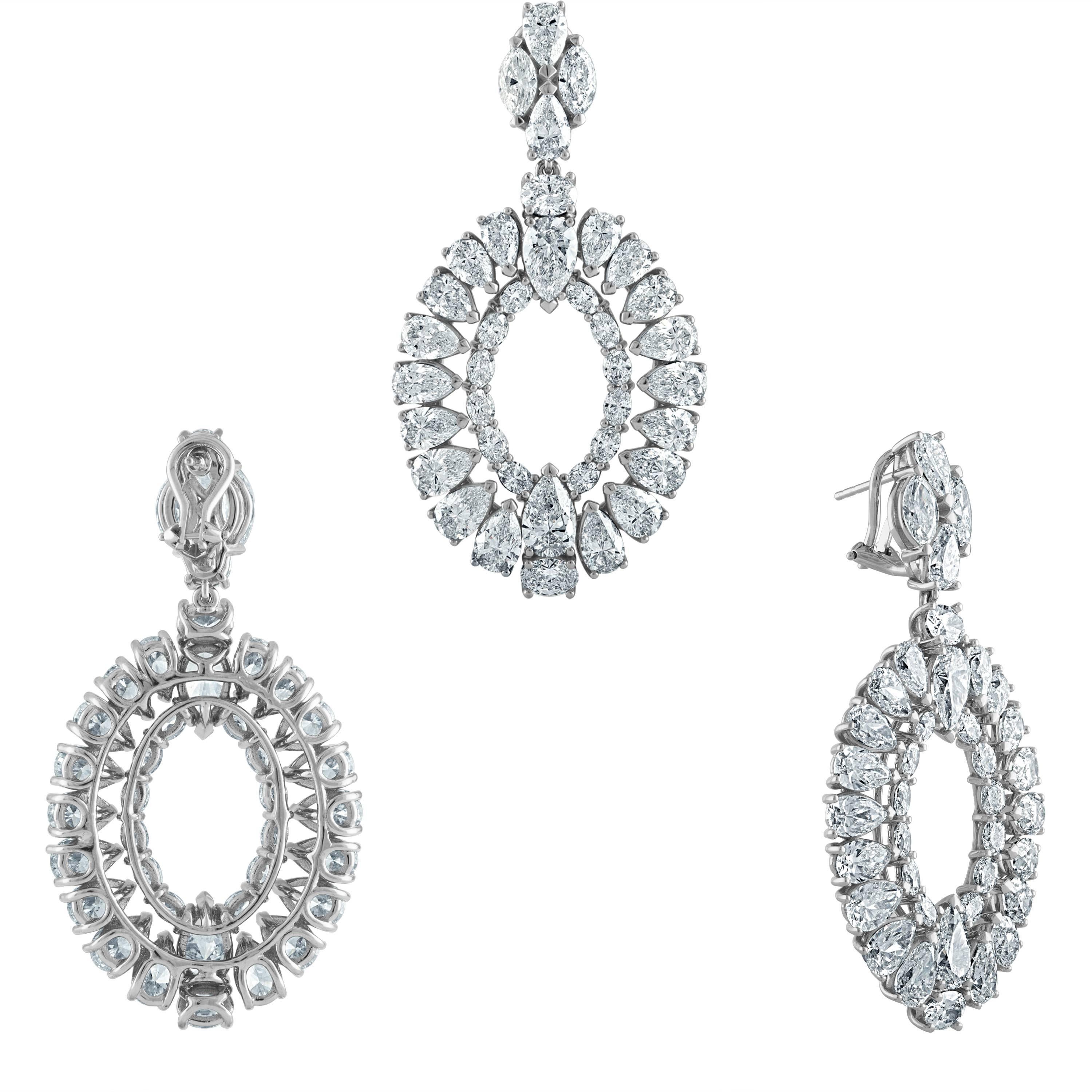 Platinum Earrings with 31.27 Carat of Fancy Shapes Diamonds 2