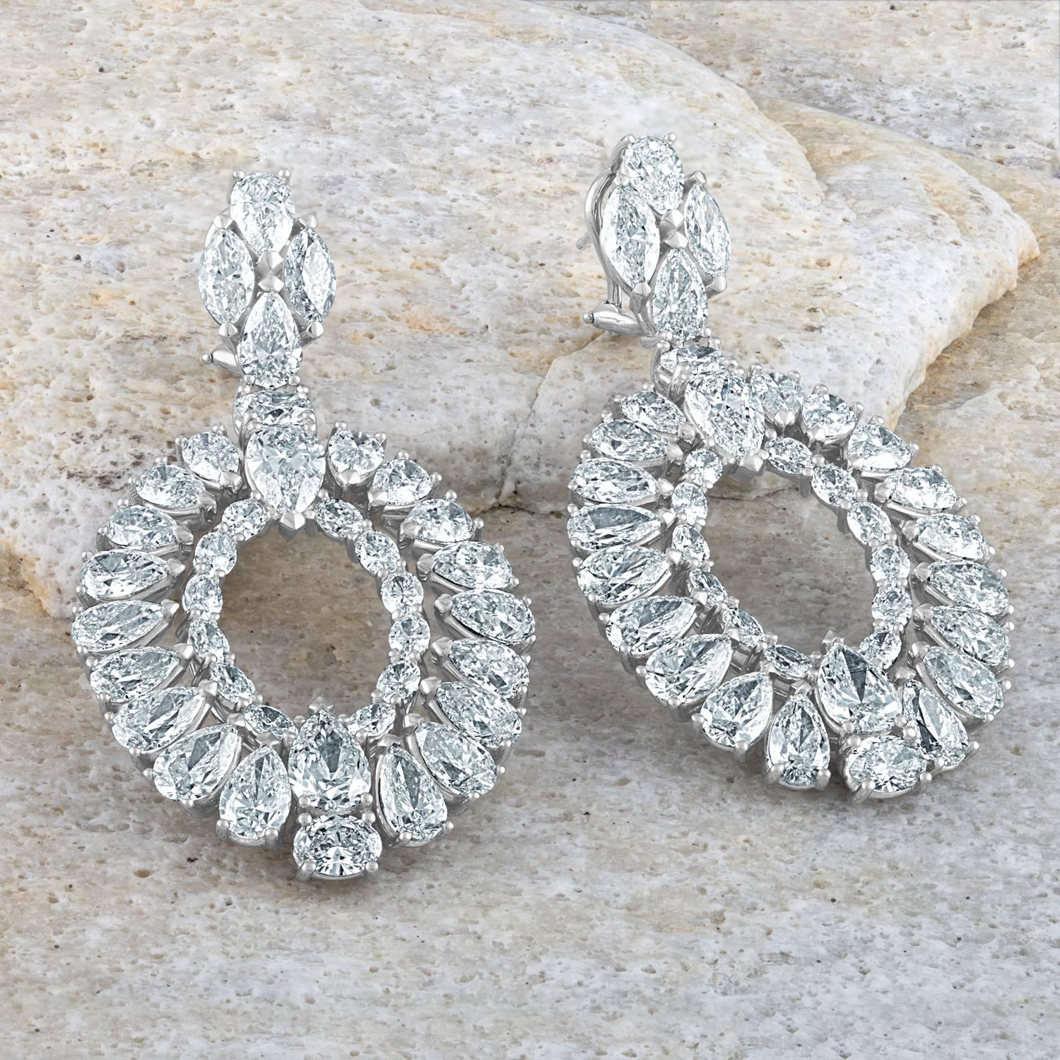 Platinum Earrings with 31.27 Carat of Fancy Shapes Diamonds 3