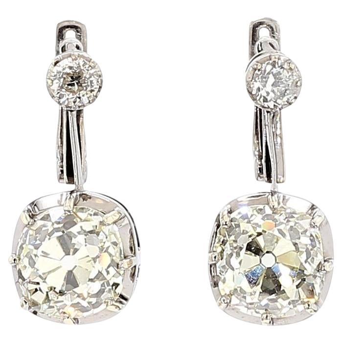 Boucles d
oreilles en platine avec 8,53ct de diamants taille ancienne VS2 Clarity