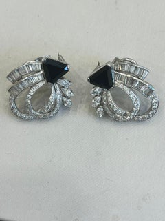 Platinum Earrings with Diamonds and Onyx