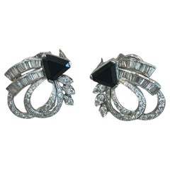 Platinum Earrings with Diamonds and Onyx
